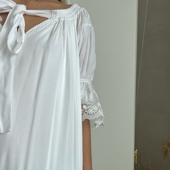 White Midi Boho Style Dress with lace. Handmade. S-M Size - Picture 12 of 14